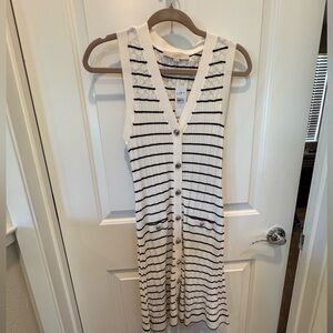 LOFT Cream and Black Striped Knit dress - M - NWT